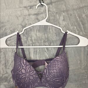 Victoria Secret Purple Lace Push Up Bra Criss Cross Details Size 32D
